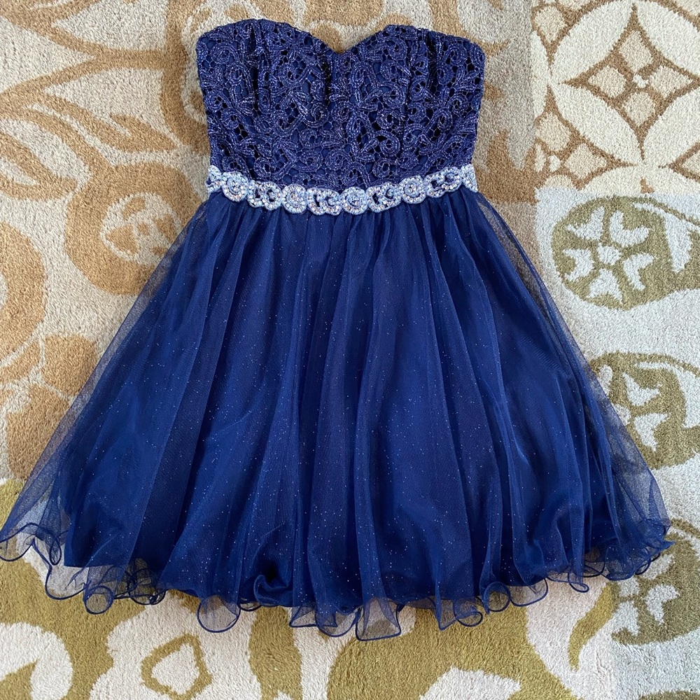 City Studio Strapless Navy Blue Dress
